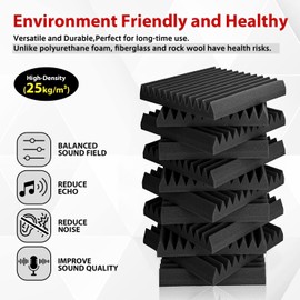 FONESO Acoustic Panels, High Density Soundproof Foam Panels for Walls, Sound Absorbing Panels, Acoustic Foam Panels Fire Resistant for Studio Recording (Black&Grey, 1"x12"x12" 24Pack)