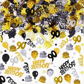 Number 90 Birthday Party Confetti,15g Black and Gold Table Glitter Confetti, Happy 90th Birthday Celebration Sequins for Women