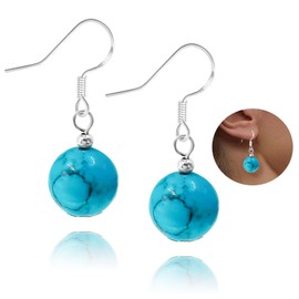 GLLBTPT Turquoise Dangle Earrings 925 Sterling Silver for Women Drop Earrings Boho Western Costume Jewelry for Women(round)