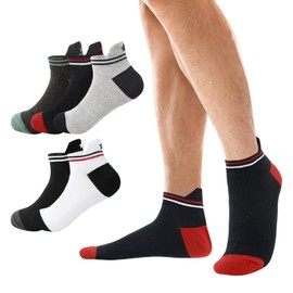 YOYOU Mens Striped Ankle Socks, Low Cut Thin Short Colored Cushioned No Show Socks with American Flag Star for Casual, Daily Wear 5 Pairs