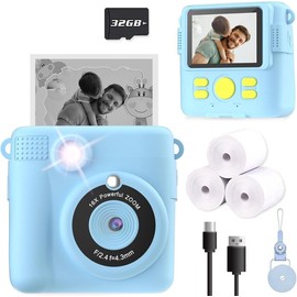 Instant Print Camera for Kids, Christmas Birthday Gifts for Girls Boys, HD Digital Video Cameras for Toddler, Portable Toy for 4 5 6 7 8 9 10 Year Old Girl with 32GB SD Card - Colour: Pink