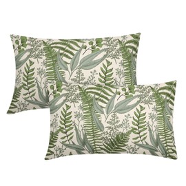 Kawani Green Leaf Plant Lumbar Pillow Covers 12X20 Inch Herbs Botanical Fern Vintage Leaves Floral Decorative Pillow Cases Set of 2 Throw Pillows Farmhouse Home Decor for Sofa Couch Cushion Outdoor
