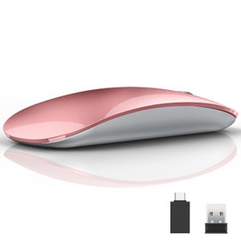 Uiosmuph U58 Wireless Mouse, 2.4G Laptop Mice, Quiet Wireless Mouse, Ultra Slim Wireless Mouse, 1600 DPI for USB Receiver with Type C, Compatible with Windows/Mabook/Linux/Mac (Rose Gold)