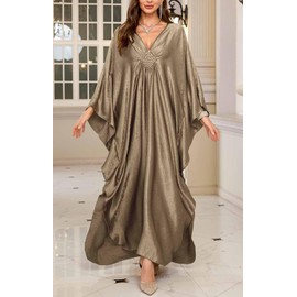 Orshoy Womens Kaftan Full Length Beach Bikini Cover Ups Bohe Caftan Kimono Tunic Swimwear Nightdress One Size Silver Gray