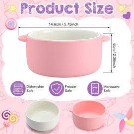 Domensi 2 Sets Kids Porcelain Bowls with Removable Silicone Sleeve 2-in-1 Porcelain Toddler Bowls Microwave Dishwasher Safe Cereal Snack Soup Dishes for Baby Children Feeding Supplies (Pink Purple)