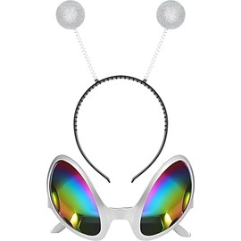 XIABYAYU Glitter Alien Headband, Alien Headband Silver, Alien Headpiece, Unisex Headband, Alien Rainbow Lens Sunglasses, Headband for Theme Party, Outfit Party