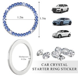 JUSTTOP 2PCS Car Bling Crystal Rhinestone Engine Start Ring Decals, Auto Start Engine Sparkling Key Ignition Knob Sticker, Push Start Button Cover Crystal Bling Ring Emblem Decor (Singe, Blue)