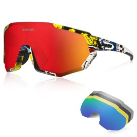 Queshark Sports Glasses Bicycle Glasses Women Men Polarised UV400 Protection with 5 Interchangeable Lenses Cycling Glasses for Outdoor Sports Cycling Motorcycle Running Fishing Golf CE-Certifications