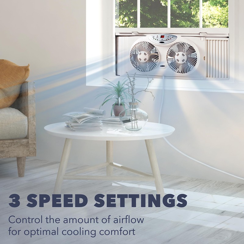 Bionaire Window Fan with Reversible Airflow Blades – 3-Speed Settings,
