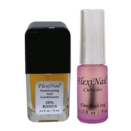 FlexiNail Double Size Bottle with Cuticle Conditioner Vial to repair and then maintain weak and peeling or brittle and splitting nails
