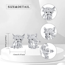 Flpruy Highland Cow Earrings 925 Sterling Silver Cow Stud Earrings Highland Cow Gifts for Cow Lover Jewelry Gifts for daughter granddaughter Women