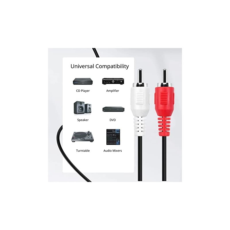 Pencilupnose 2RCA to 2RCA Cable 1m, 2 RCA Male to