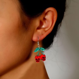 Skull Cherry Earrings for Women Creative Funny Acrylic Punk Skull Dangle Earrings Costume Party Exaggeration Skull Cherry Earrings Jewelry(Cherry Skull)