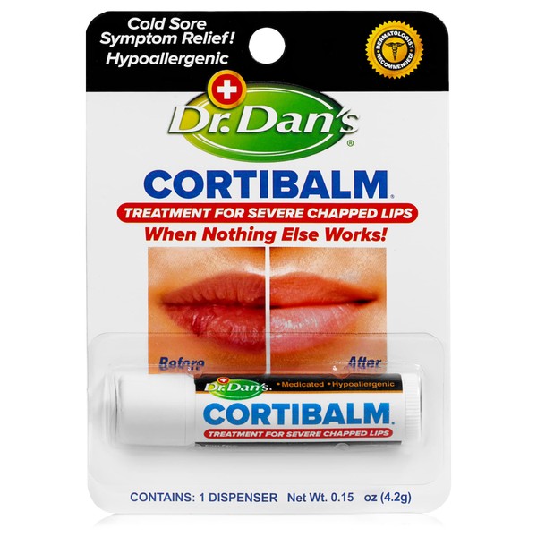 Dr. Dan's Cortibalm -1 pack-for Dry Cracked Lips - Healing Lip Balm for Severely Chapped Lips - Designed for Men, Women and Children