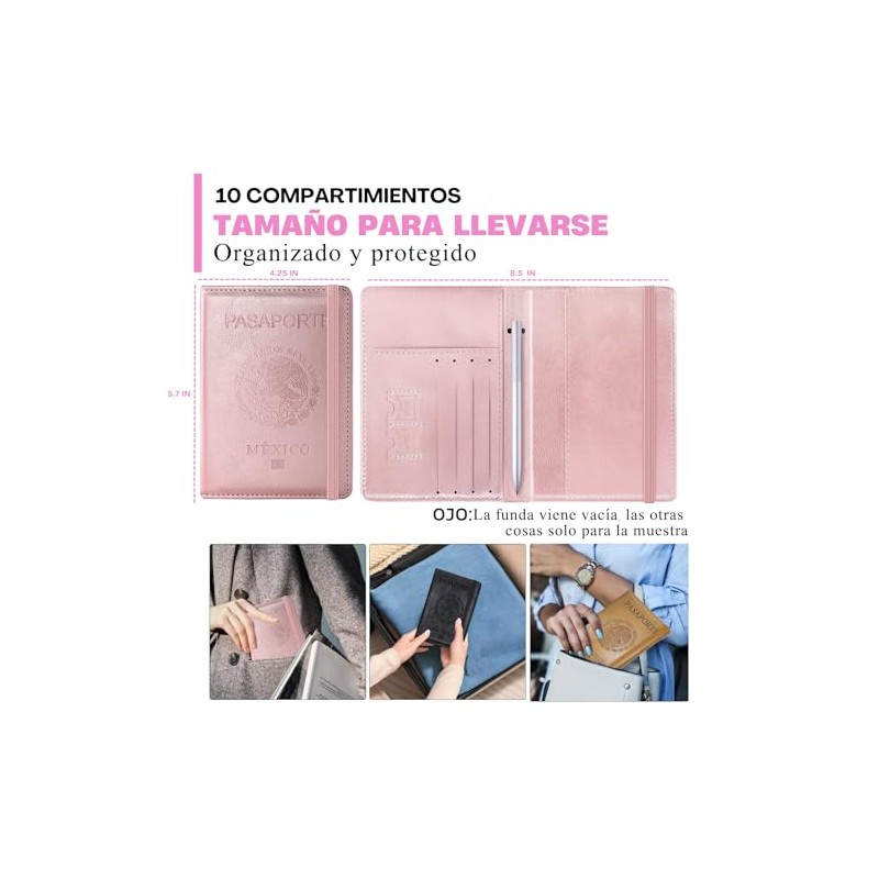 Porta Pasaporte y Visa Mexicano Funda Pasaporte con 10 Compartimientos