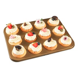 Muffin Tin Nonstick 12 Cup for Baking Cupcake Pan Carbon Steel Easy to Clean and Release,Big Size Perfect for Cupcakes Bakeware Baking (Blue&Gold)