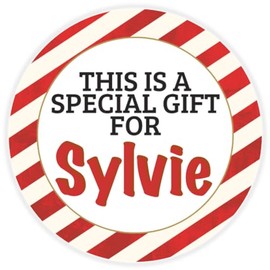 This is a Gift for Sylvie - 3 Pack Circle Stickers 3 Inch - Candy Cane Merry Christmas Gift Tag Present Tree Holiday Custom Name Santa Claus