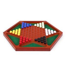 Wooden Chinese Checkers Board Game Set, 13.5 Inch Classic Strategy Game with 72 Acrylic Marbles, 6 Solid Colors with Spare Pieces, Family Tabletop Game for Adults, 2–6 Players