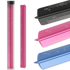 fogman Triangular Scale Aluminum Alloy Scale Ruler, 5.9 inches (15 cm), 11.8 inches (30 cm), Small, Large, Storage Case (Small, 5.9 inches (15 cm) Pink)