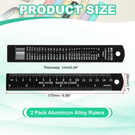 PATIKIL 15cm/6" Metal Ruler, 2 Pack Aluminum Alloy Rulers with Centimeters, Millimeters, Inches and Conversion Table Straight Edge Ruler for Writing Machinist Drafting, Black