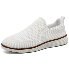 ZGPWZWL Shoes Men's Slip-On Trainers Loafer Moccasins Trainers Lightweight Summer Shoes Suit Shoes Breathable Business Casual Shoes Slip On Shoes, White, 43 EU