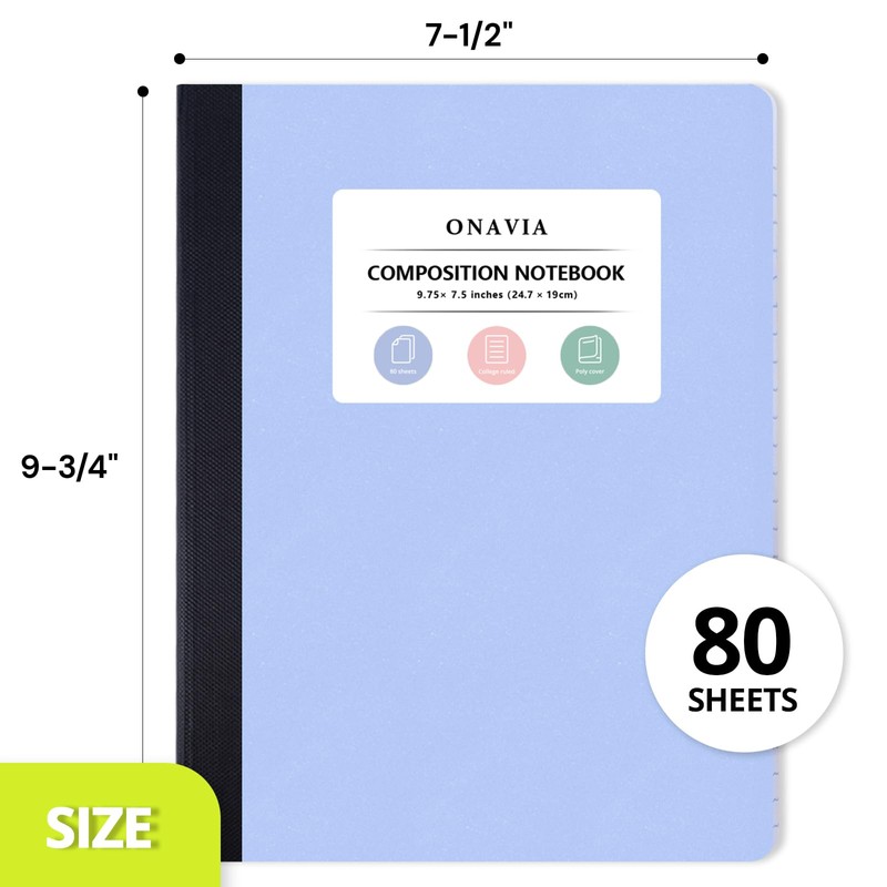 ONAVIA Plastic Composition Notebook College Ruled, 160 Pages, Assorted