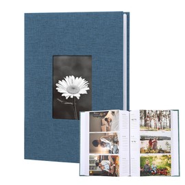 Photo Album With Writing Space, 6x4 Slip in Photo Album Hold 300 Photos, Linen Cover, Each Page Holds 3 Photos, Small Picture Book With Memos, for Family Wedding Anniversary Baby (Blue)