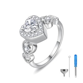 Sterling Silver Urn Ring for Ashes: Women Cubic Zirconia Heart Ash Ring Memorial Cremation Jewelry Bereavement Keepsakes Gift for Loss Of A Loved One, Sterling Silver, Cubic Zirconia