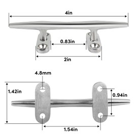 VEITHI Boat Cleat, Dock Cleats 4 inch, 316 Stainless Steel Rope Cleat Open Base 4 Pack, Boat Cleats for Boats, Boat Dock Cleats Mooring Cleat for Boat/Yacht/Deck