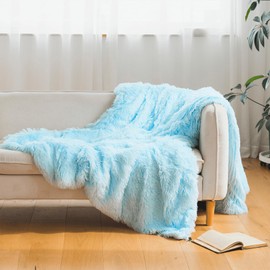 Blue Faux Fur Throw Blanket, Blue 50" x 60" Fluffy Blanket Throw, Shaggy Plush Decorative Couch Blanket, Cute Furry Throw Holidy Fuzzy Lap Blanket for Kids Women Men Teen Girls