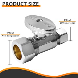 20-PCs HeSun Straight Stop Valve, 1/2" Nominal (5/8"OD) Compression x 3/8" OD Compression, 1/4 Turn Shut Off Valve for Bathroom, Chrome Plated Brass(VALVE122-20)