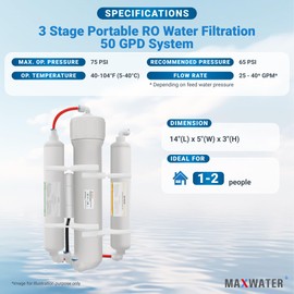 3 Stage Portable RO Water Filtration 50 GPD System for a Reverse Osmosis Unit for Your Plants, Fresh Aquarium, or hydroponics Setup