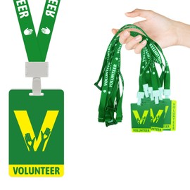 25 Pack Volunteer Lanyard with Plastic Card Set,Vistor PVC Badges Bulk Identification Pass Card for School,Church,Fundraising, Events, Activities (Green)
