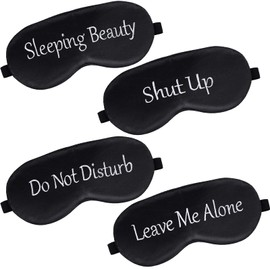 4 Pieces Funny Sleep Mask Silk Eye Mask Soft Blackout Blindfold with Adjustable Strap Sleeping Eye Cover Mask for Women Men Travel, Nap, Meditation (Black)