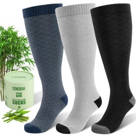 SONORAN Plus Size Compression Socks for Women Wide Calf (3 Pairs) 15-20mmHg Bamboo Viscose Knee High Sock Support for Nurses Pregnancy Travel XXXL（Black&Gray&Blue）