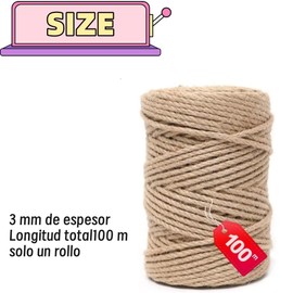 DACUAN Cordel de Yute Natural, 3 Capas Cuerda de Sisal Natural para Gato Rascar, Colgar Plantas (100m*3mm)