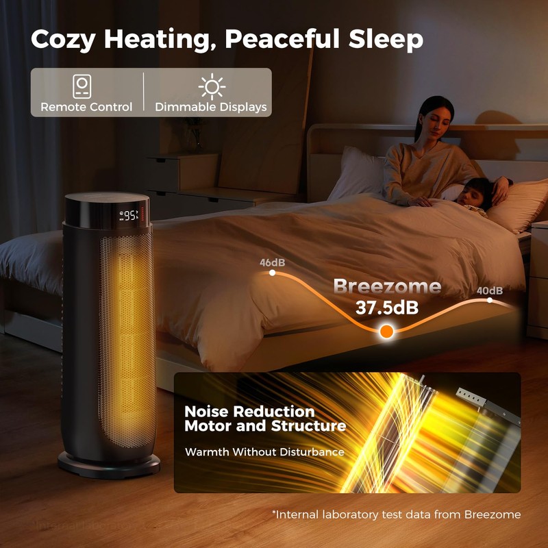 BREEZOME Space Heaters for Indoor Use, 1500W, with Thermostat, 24H