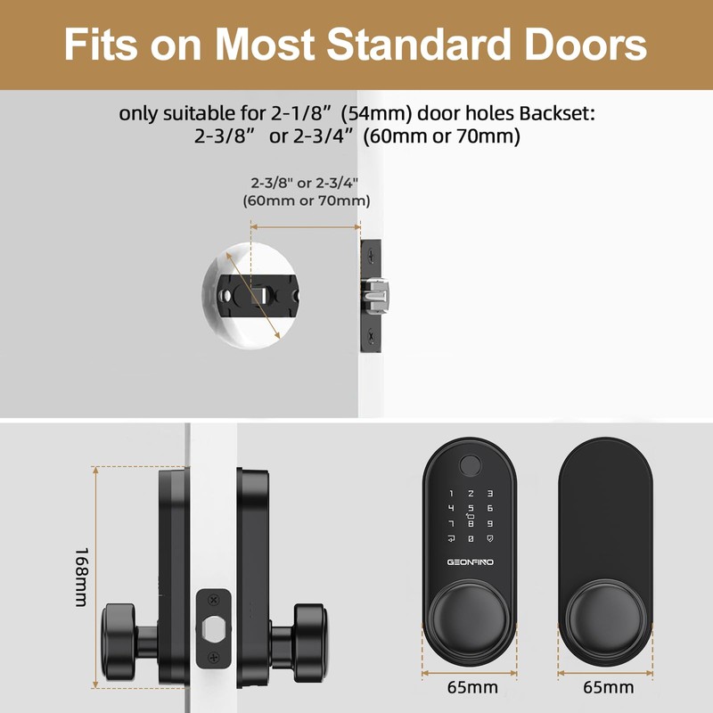 GEONFINO Smart Door Lock with Knob, Keyless Entry Door Lock