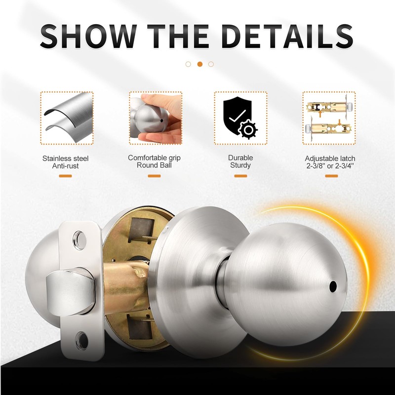 Probrico 3 Pack Door Locks Round Privacy Door Knobs Keyless