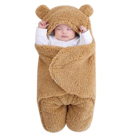 Josopa Manta de Felpa para bebé recién Nacido, Manta de recepción Suave con Capucha, Saco de Dormir para niñas de 0 a 3 Meses, Color Caqui