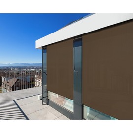 SHADE SPRING Outdoor Roller Shade Exterior Cordless Patio Roll Up Shade Blinds for Deck Porch Balcony Backyard (6' W X 6' L), Brown