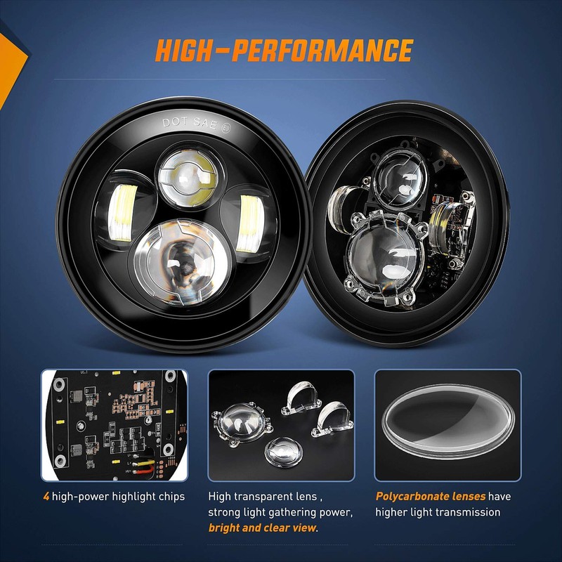 Nilight 2PCS 7 Inch Round Cree Headlight High Low Beam
