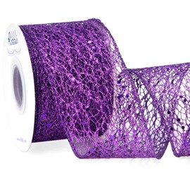 Ribbli Purple Glitter Mesh Wired Ribbon for Christmas Tree Purple Sparkling Ribbon 2.5 Inch x 10 Yard Christmas Wired Ribbon for Crafts Big Bow Gift Wrapping Wreath