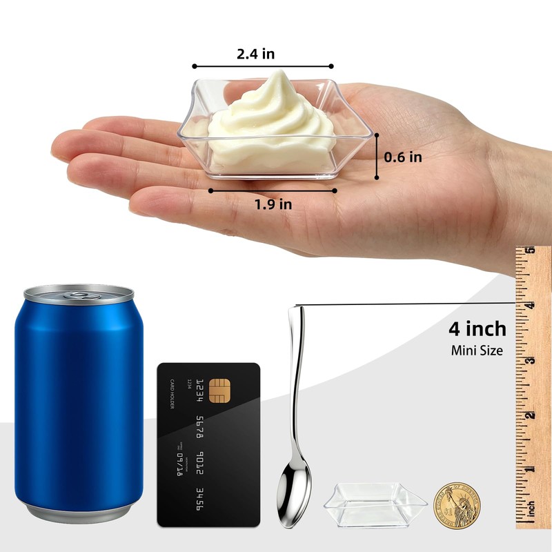 60 Pcs Mini Clear Dessert Plates 2.4 Inch Disposable Square