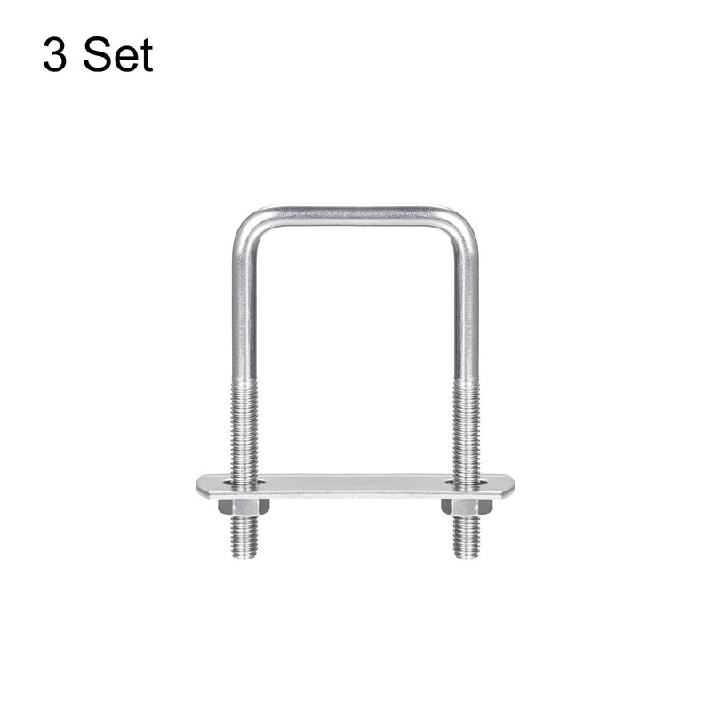 sourcing map Square U-Bolts, 3 Sets 42mm(1.65") Inner Width 80mm