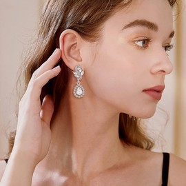 EleQueen Women's Austrian Crystal Art Deco Tear Drop Dangle Earrings Clip-on Silver-tone Clear