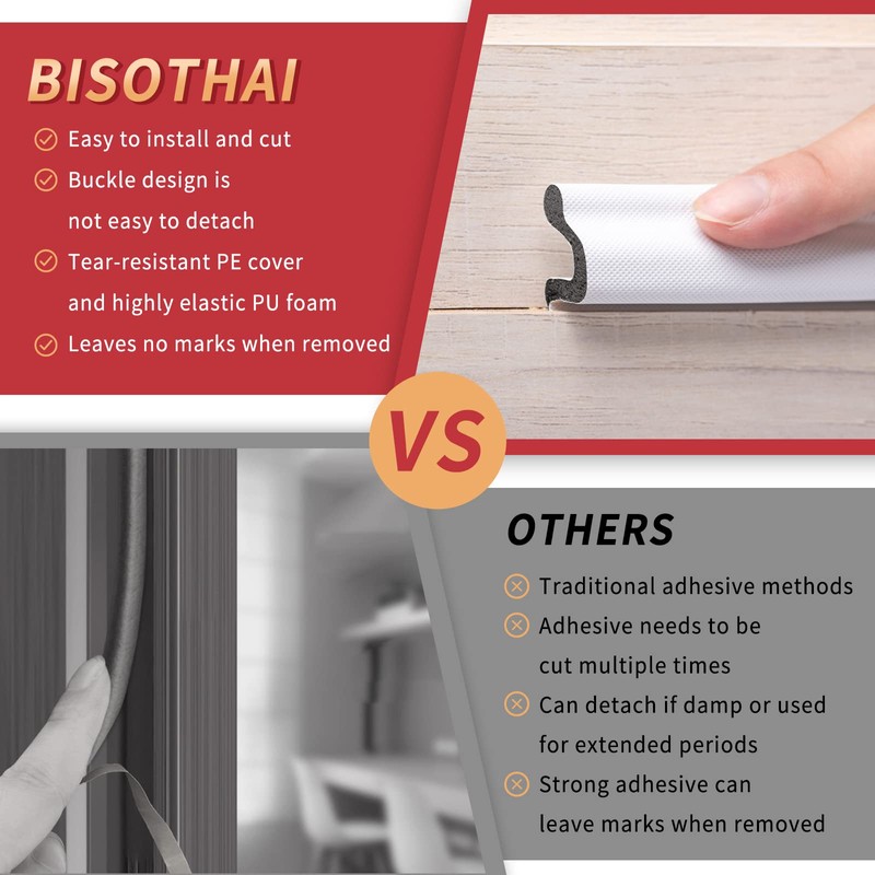 BISOTHAI 40 Feet Long Reach Door Weather Stripping Door Seal