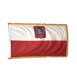 3x5' Poland Ancestral Indoor Flag with Pole Hem and Gold Ornamental Fringe, Made in USA