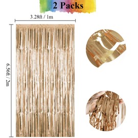 2Pcs Champagne Foil Fringe Curtain - HADEEONG 3.28ft x 6.56ft Metallic Tinsel Backdrop Door Curtains Photo Booth Backdrop for Wedding Birthday Bridal Shower Baby Shower Bachelorette Party Decorations