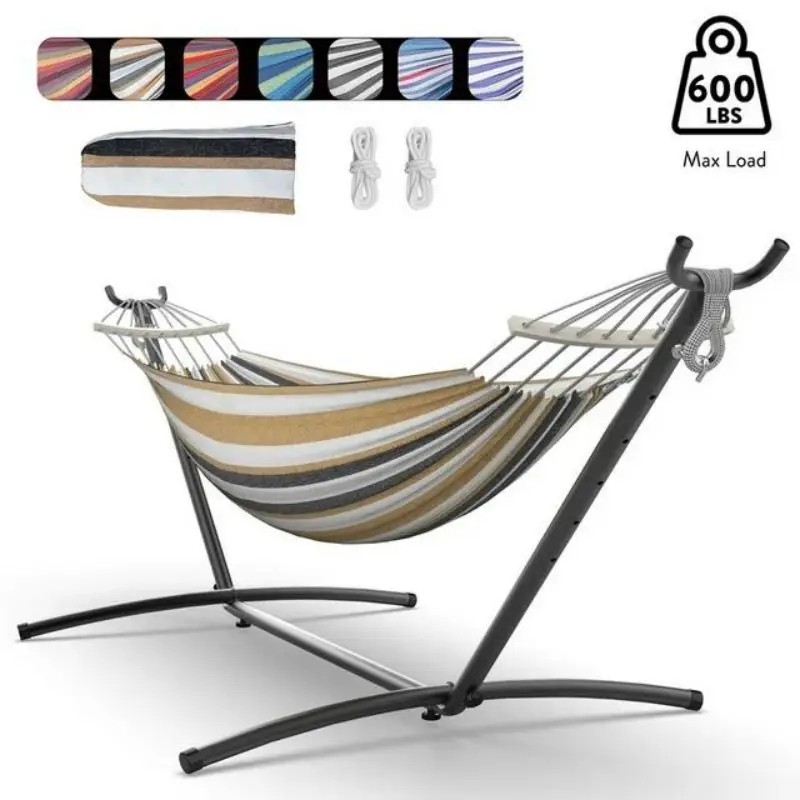 Two-Person Hammock with Adjustable Stand – 600 lb Capacity for